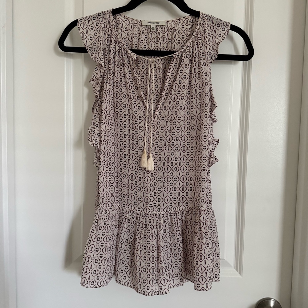 Madewell Patterned Ruffle Sleeve Blouse, XS
